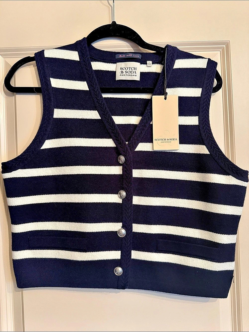 NWTS - Scotch & Soda - Striped Sweater Vest in Blue & White - Size L